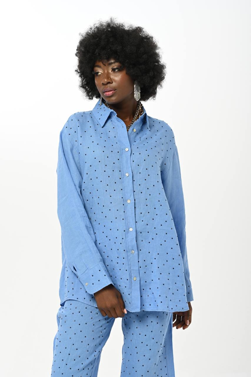 Linen Stud Set blue