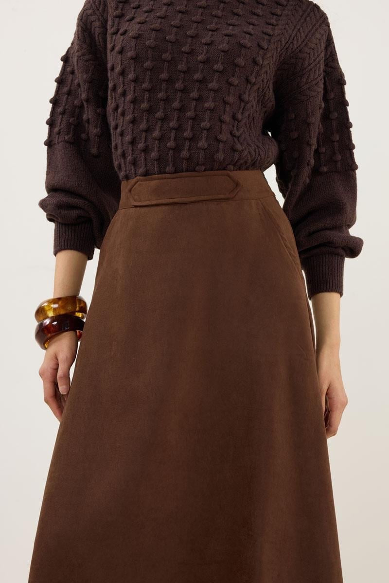Dark Brown Suede Flared Skirt