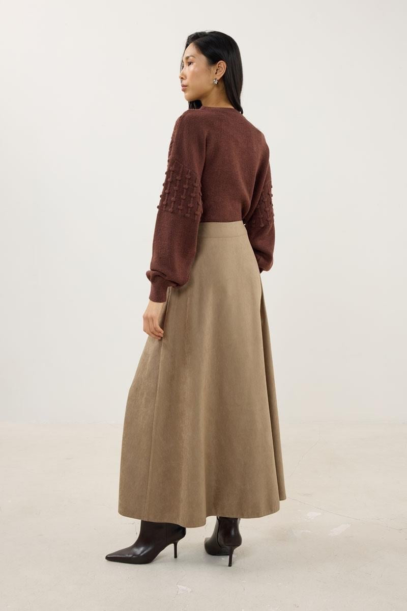 Taupe Suede Flared Skirt
