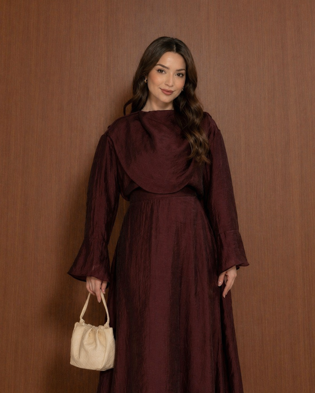 Cape Detail Skirt Set Burgundy