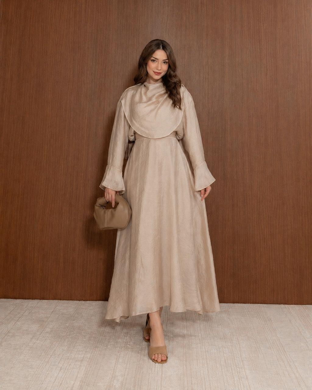 Cape Detail Skirt Set Cream