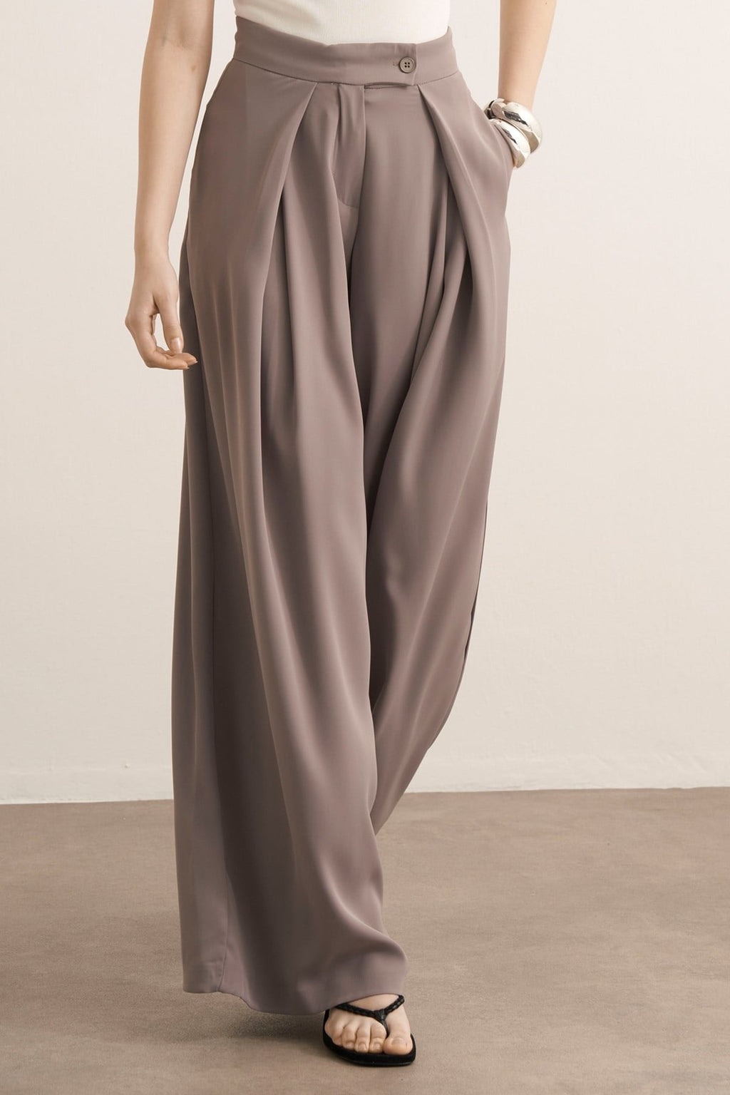 Leona Ruffle Wide Leg Pants Cool Mink