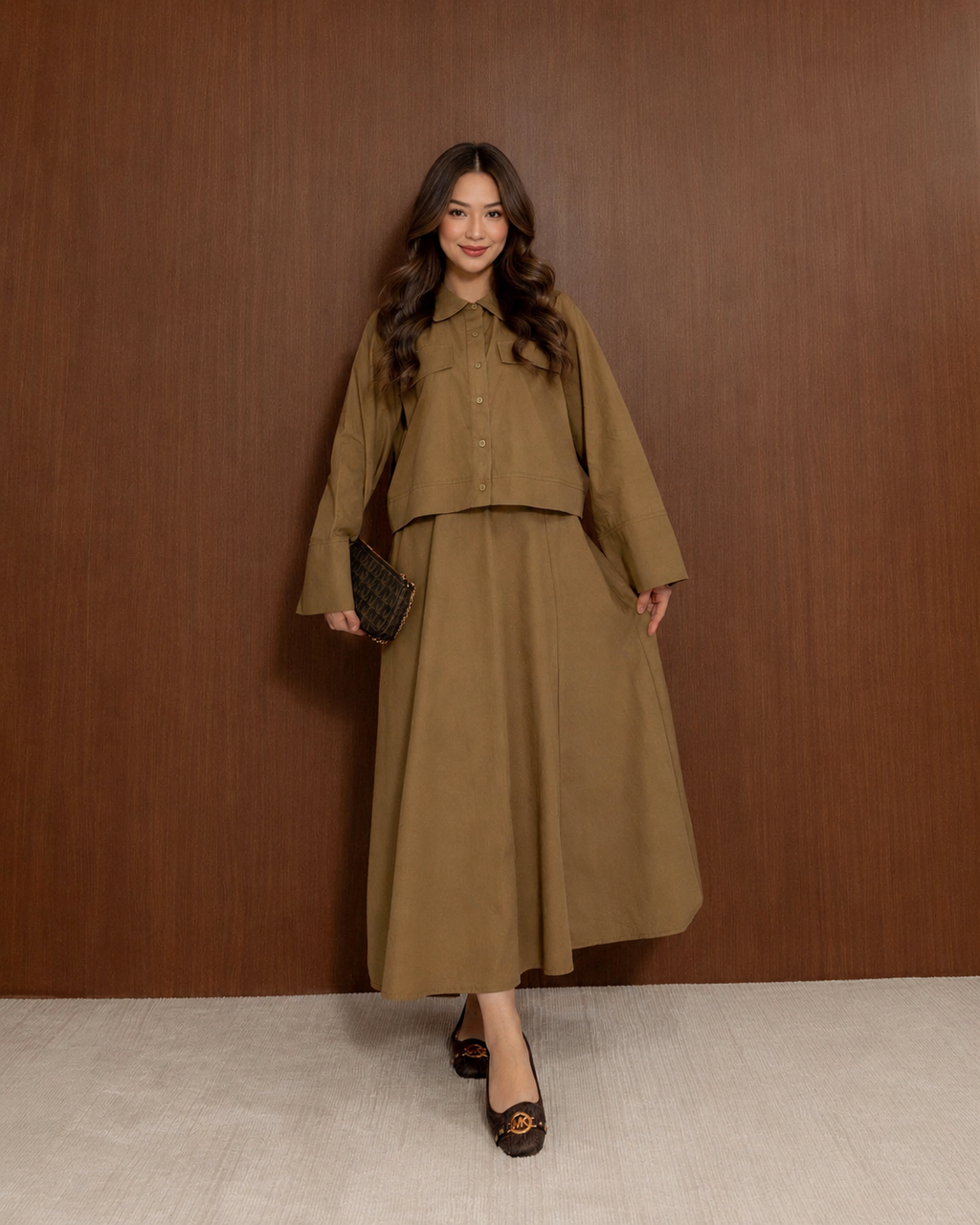 Nove Pocket Flap Skirt Set Oil Green